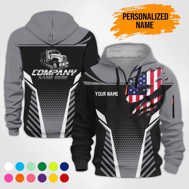 Personalized Name Dump Truck American 3D Printed Quarter Zip Hoodie PU686
