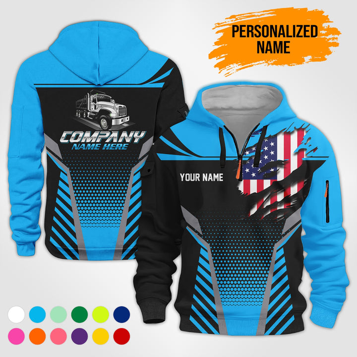 Personalized Name Dump Truck American 3D Printed Quarter Zip Hoodie PU686