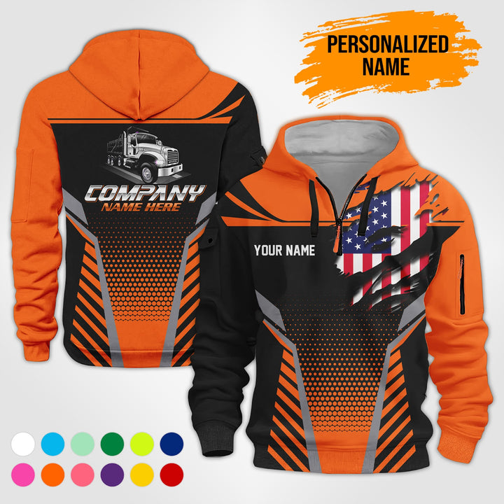 Personalized Name Dump Truck American 3D Printed Quarter Zip Hoodie PU686