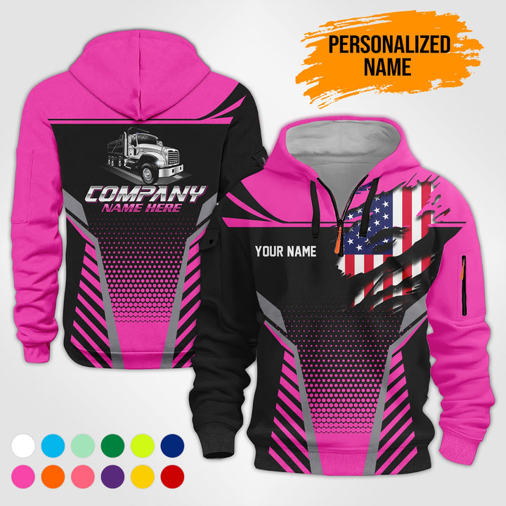 Personalized Name Dump Truck American 3D Printed Quarter Zip Hoodie PU686