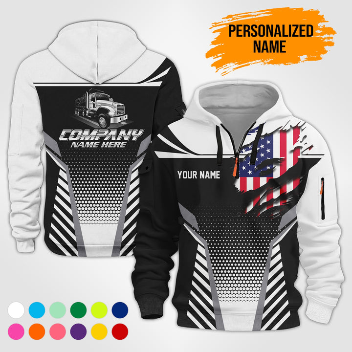 Personalized Name Dump Truck American 3D Printed Quarter Zip Hoodie PU686