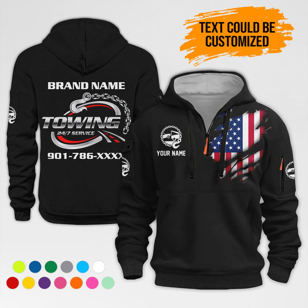 Personalized Name Tow Truck 3D Quarter Zip Hoodie AZ395