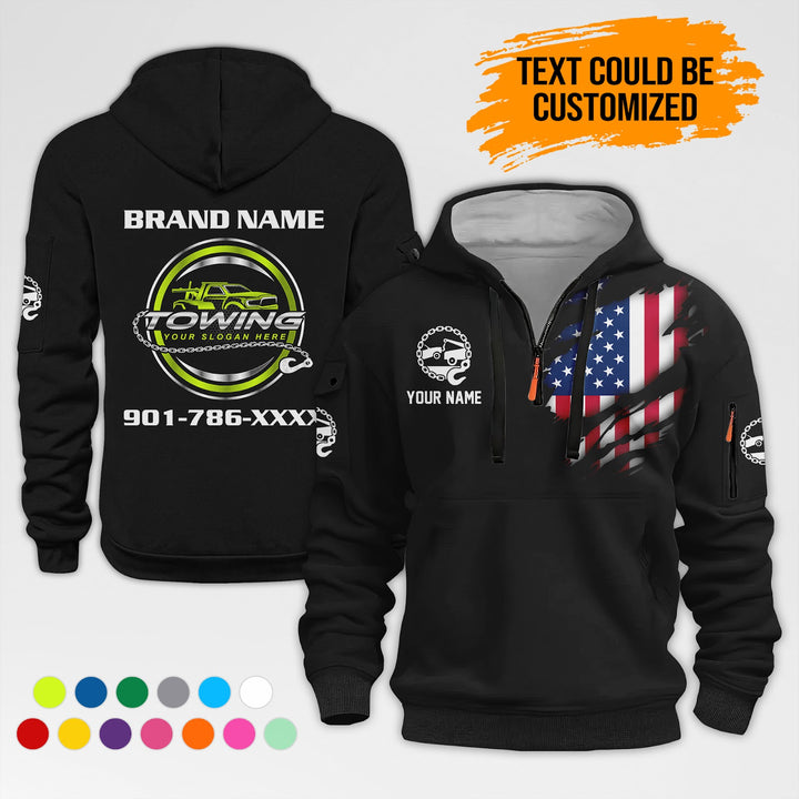 Personalized Name Tow Truck 3D Quarter Zip Hoodie AZ397