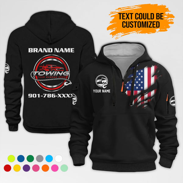 Personalized Name Tow Truck 3D Quarter Zip Hoodie AZ397