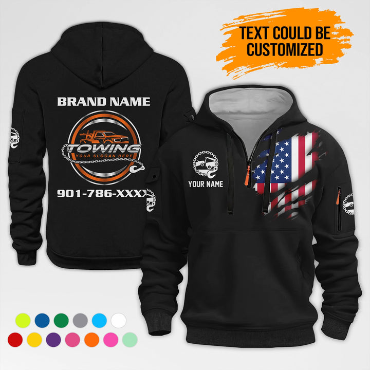Personalized Name Tow Truck 3D Quarter Zip Hoodie AZ397