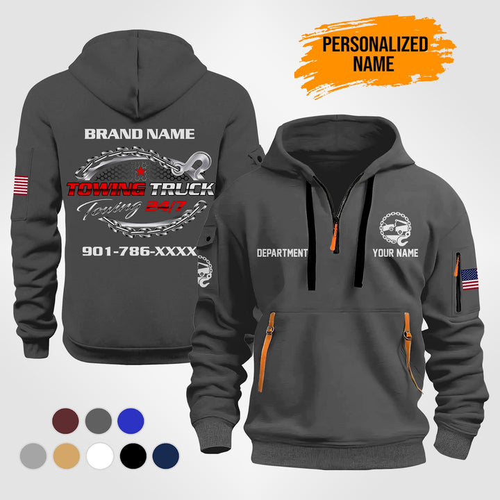 Personalized Name Tow Truck 3D Quarter Zip Hoodie ST258
