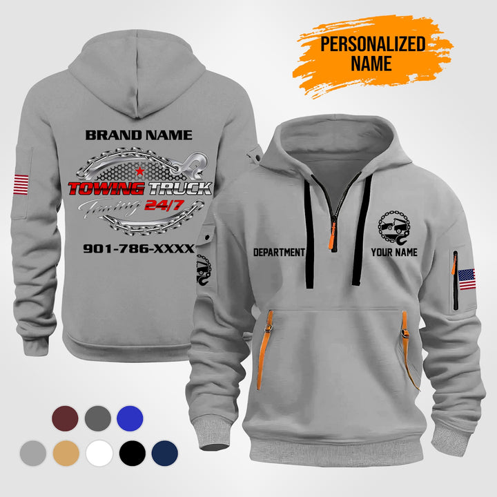 Personalized Name Tow Truck 3D Quarter Zip Hoodie ST258