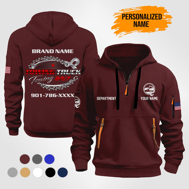 Personalized Name Tow Truck 3D Quarter Zip Hoodie ST258