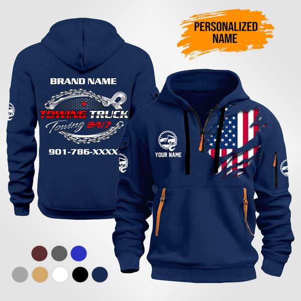 Personalized Name Tow Truck 3D Quarter Zip Hoodie ST259
