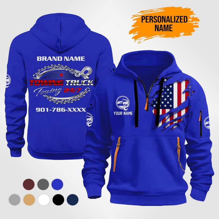 Personalized Name Tow Truck 3D Quarter Zip Hoodie ST259
