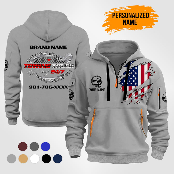 Personalized Name Tow Truck 3D Quarter Zip Hoodie ST259