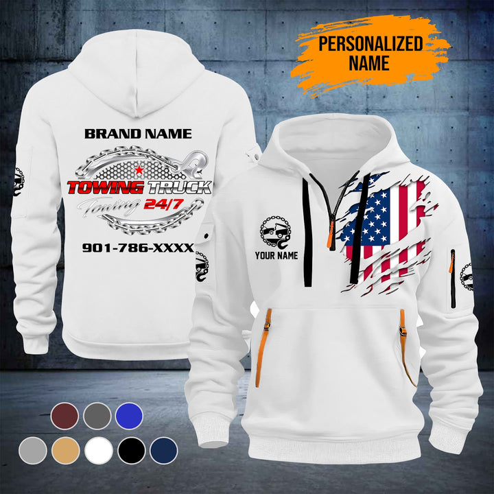 Personalized Name Tow Truck 3D Quarter Zip Hoodie ST259