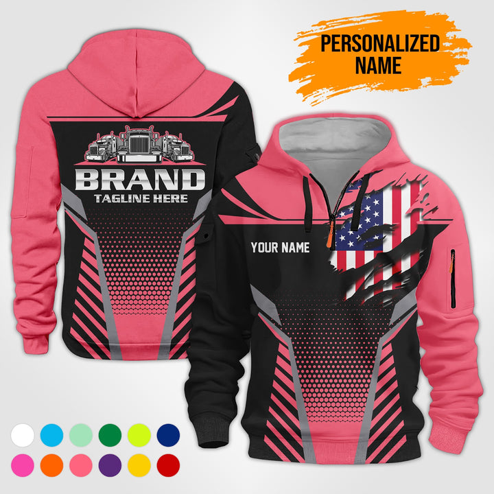 Personalized Name Transport 3D Printed Quarter Zip Hoodie PU698