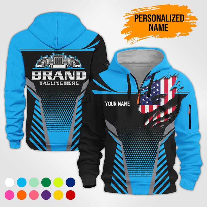 Personalized Name Transport 3D Printed Quarter Zip Hoodie PU698