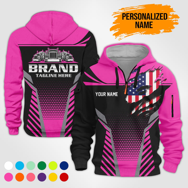 Personalized Name Transport 3D Printed Quarter Zip Hoodie PU698