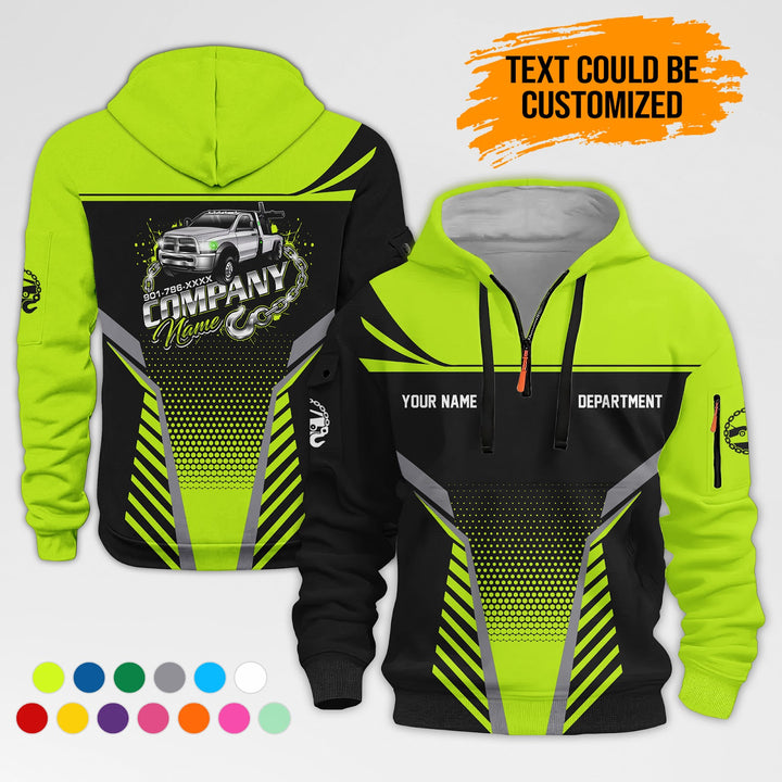 Personalized Name Tow Truck 3D Printed Quarter Zip Hoodie AZ401
