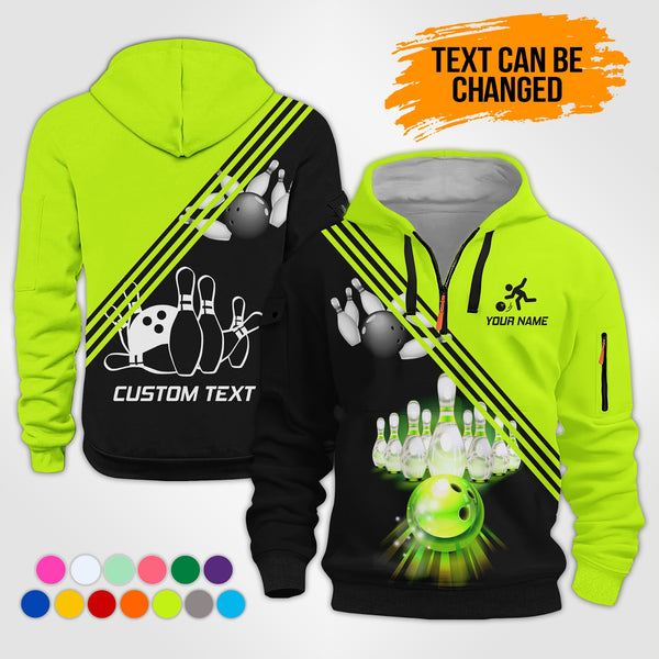 Pesonalized Name Bowling 3D Quarter Zip Hoodie KS985