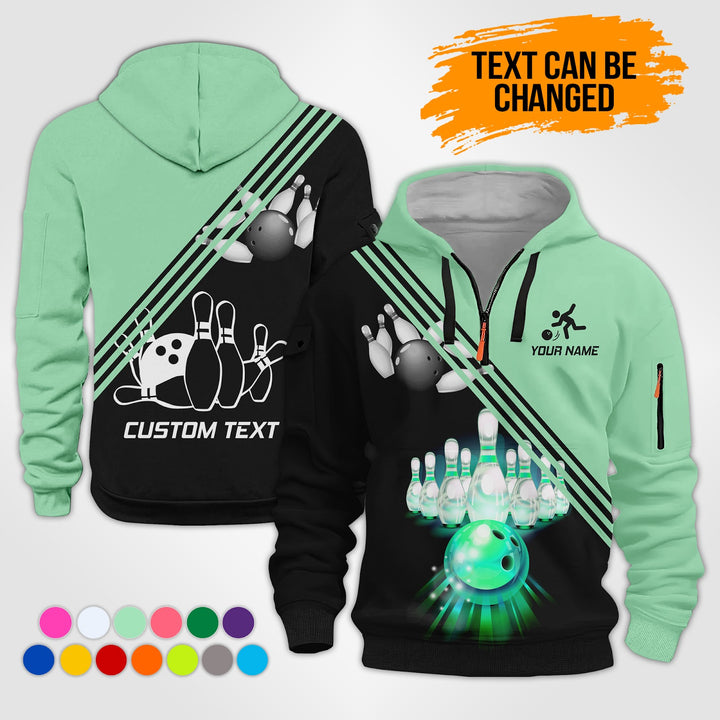 Pesonalized Name Bowling 3D Quarter Zip Hoodie KS985