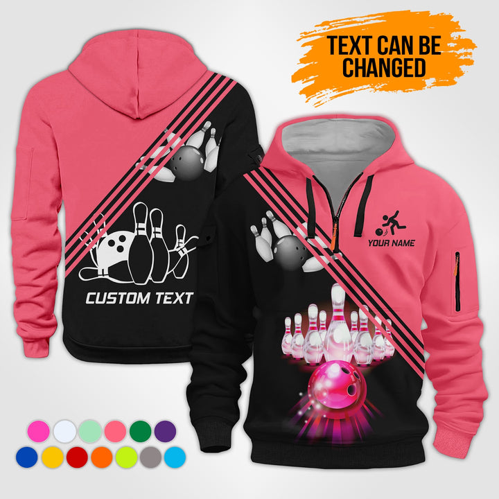 Pesonalized Name Bowling 3D Quarter Zip Hoodie KS985