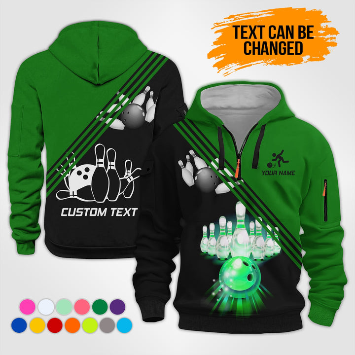Pesonalized Name Bowling 3D Quarter Zip Hoodie KS985
