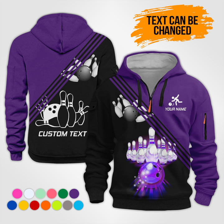 Pesonalized Name Bowling 3D Quarter Zip Hoodie KS985