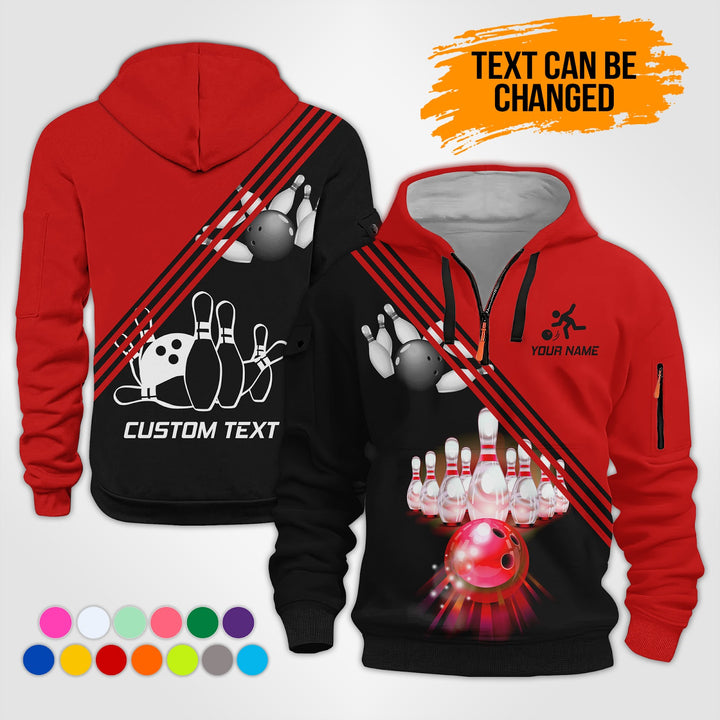 Pesonalized Name Bowling 3D Quarter Zip Hoodie KS985