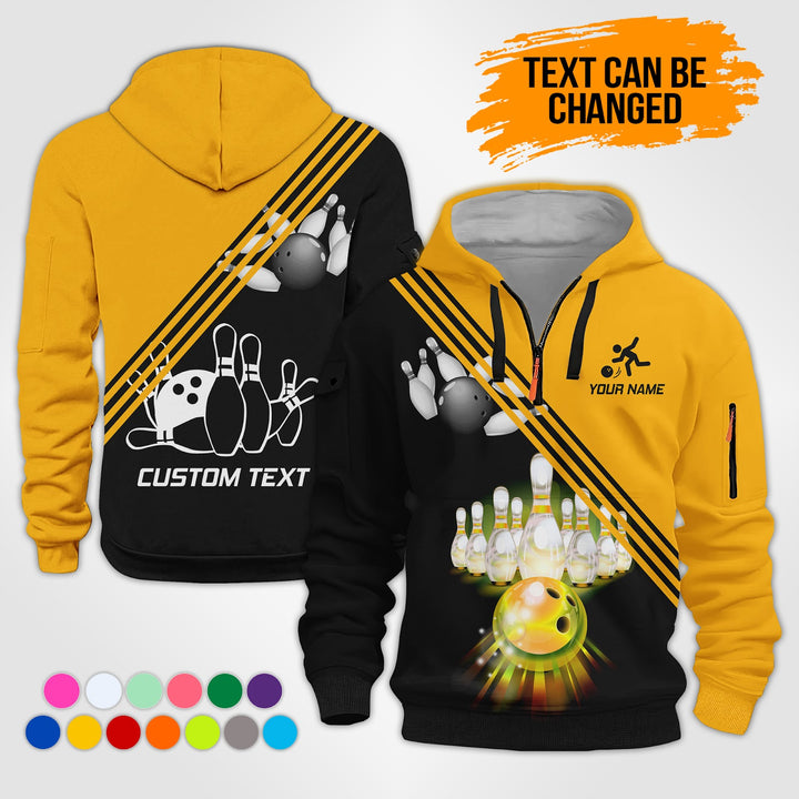 Pesonalized Name Bowling 3D Quarter Zip Hoodie KS985