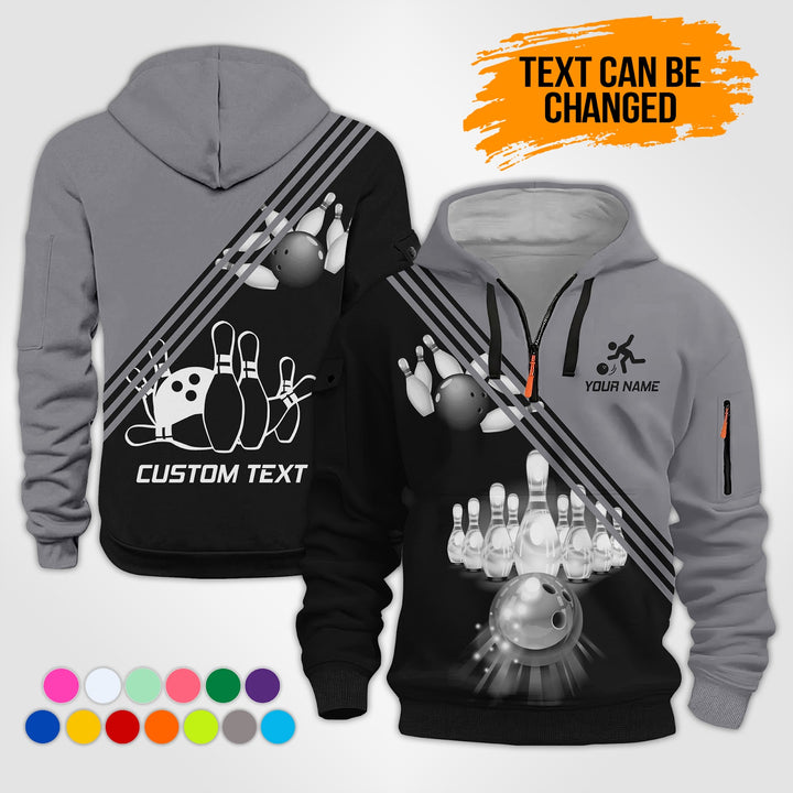 Pesonalized Name Bowling 3D Quarter Zip Hoodie KS985