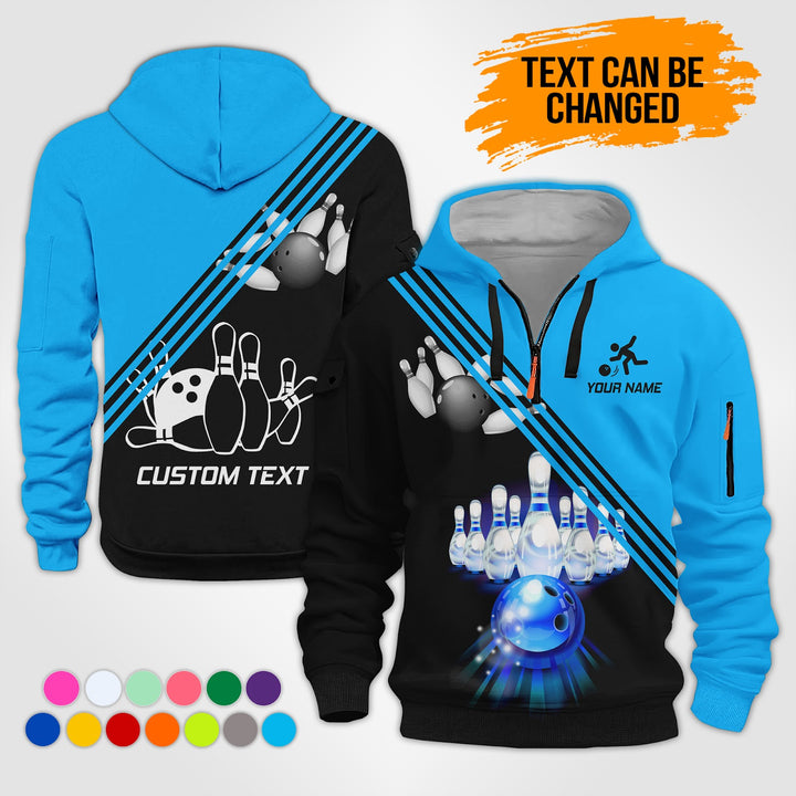 Pesonalized Name Bowling 3D Quarter Zip Hoodie KS985