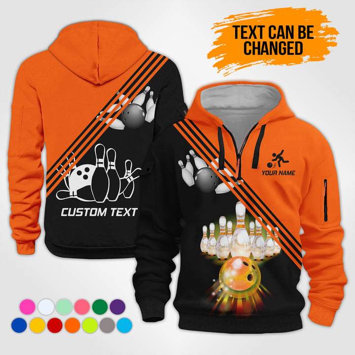 Pesonalized Name Bowling 3D Quarter Zip Hoodie KS985
