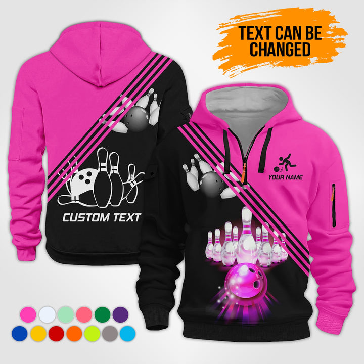 Pesonalized Name Bowling 3D Quarter Zip Hoodie KS985