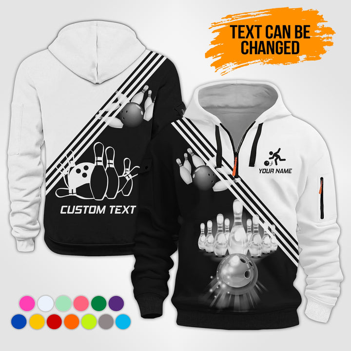 Pesonalized Name Bowling 3D Quarter Zip Hoodie KS985