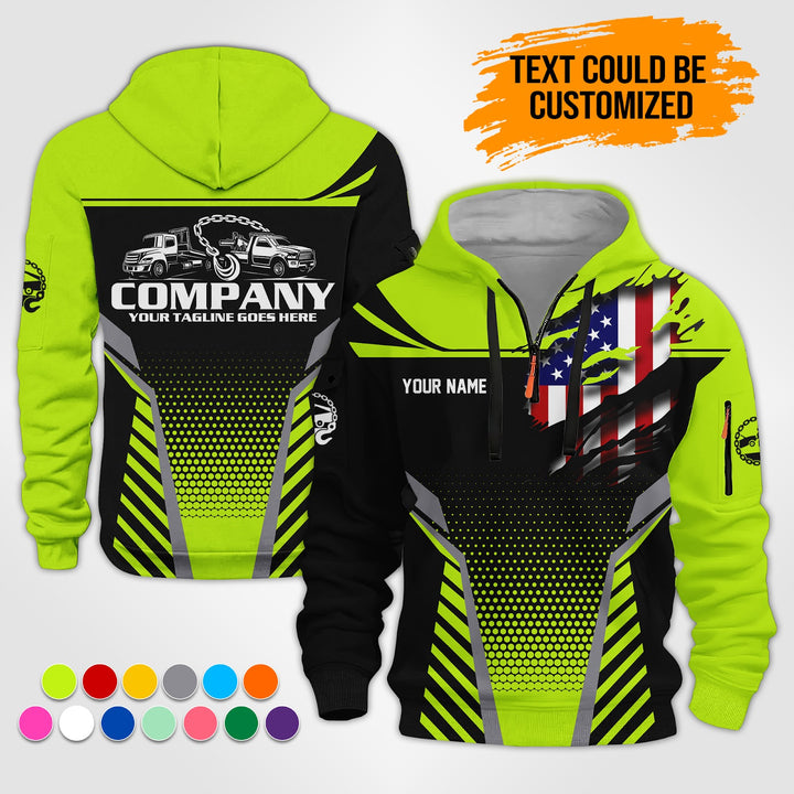 Personalized Name Tow Truck 3D Printed Quarter Zip Hoodie ST293