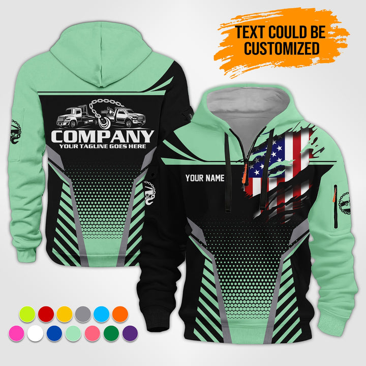 Personalized Name Tow Truck 3D Printed Quarter Zip Hoodie ST293
