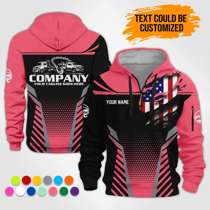 Personalized Name Tow Truck 3D Printed Quarter Zip Hoodie ST293