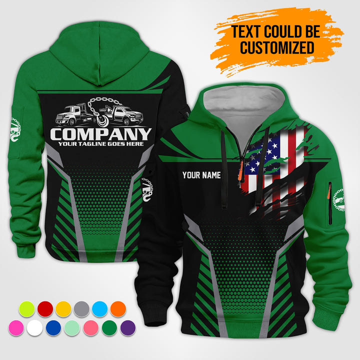Personalized Name Tow Truck 3D Printed Quarter Zip Hoodie ST293