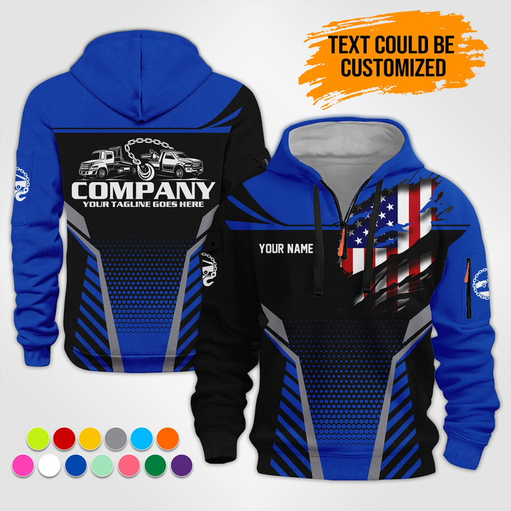 Personalized Name Tow Truck 3D Printed Quarter Zip Hoodie ST293