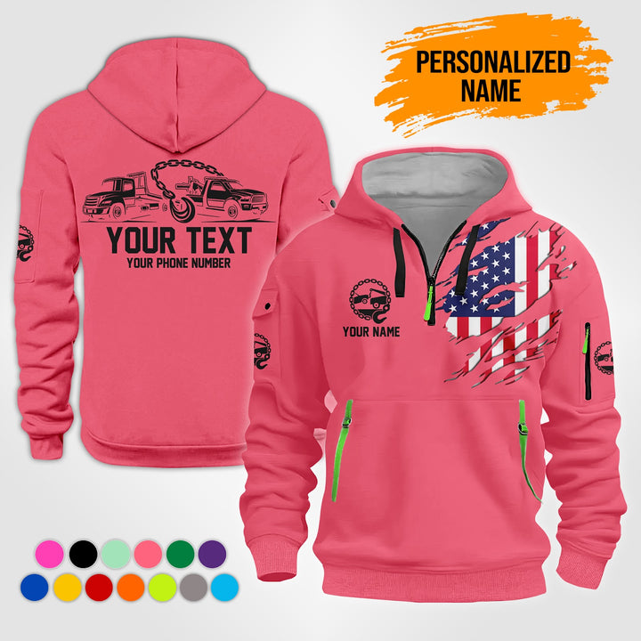 Personalized Name US Tow Truck 3D Printed Quarter Zip Hoodie NB19