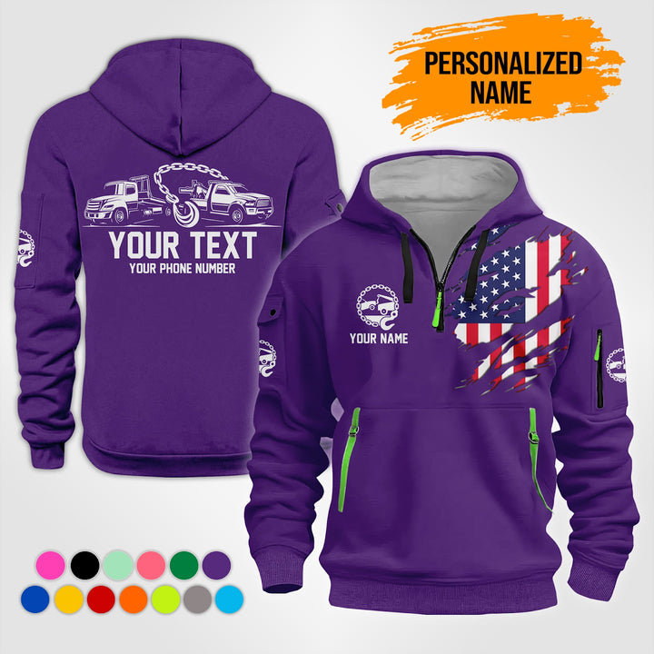 Personalized Name US Tow Truck 3D Printed Quarter Zip Hoodie NB19