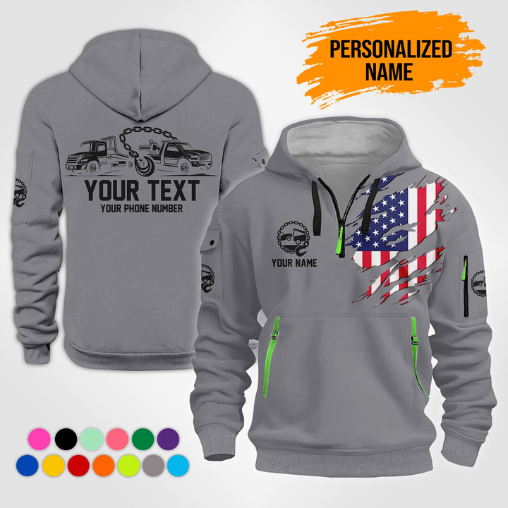Personalized Name US Tow Truck 3D Printed Quarter Zip Hoodie NB19
