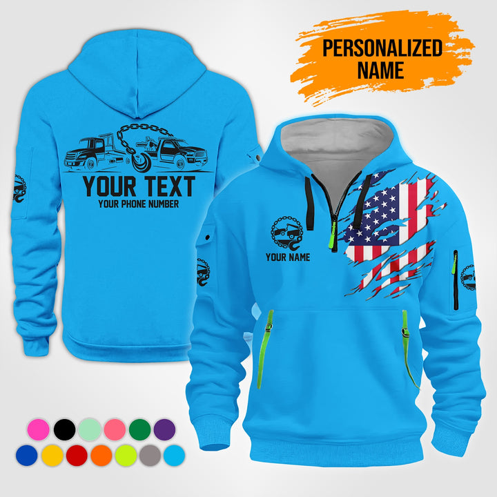 Personalized Name US Tow Truck 3D Printed Quarter Zip Hoodie NB19