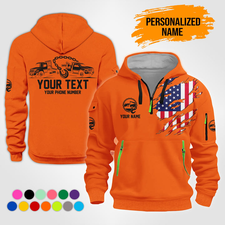 Personalized Name US Tow Truck 3D Printed Quarter Zip Hoodie NB19