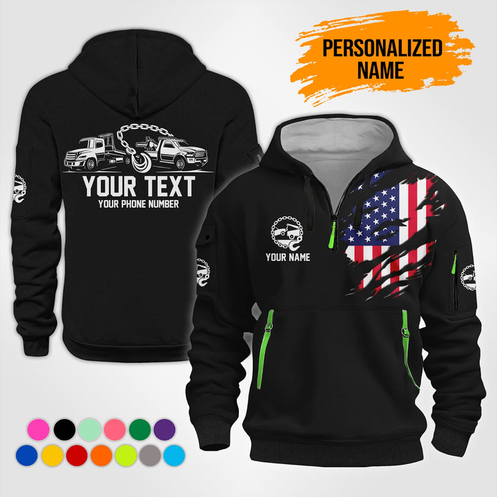 Personalized Name US Tow Truck 3D Printed Quarter Zip Hoodie NB19