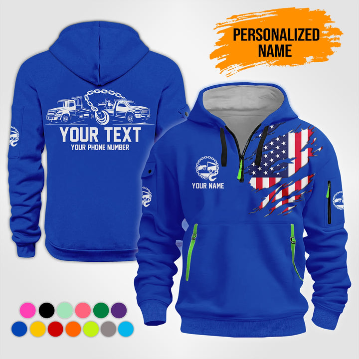 Personalized Name US Tow Truck 3D Printed Quarter Zip Hoodie NB19