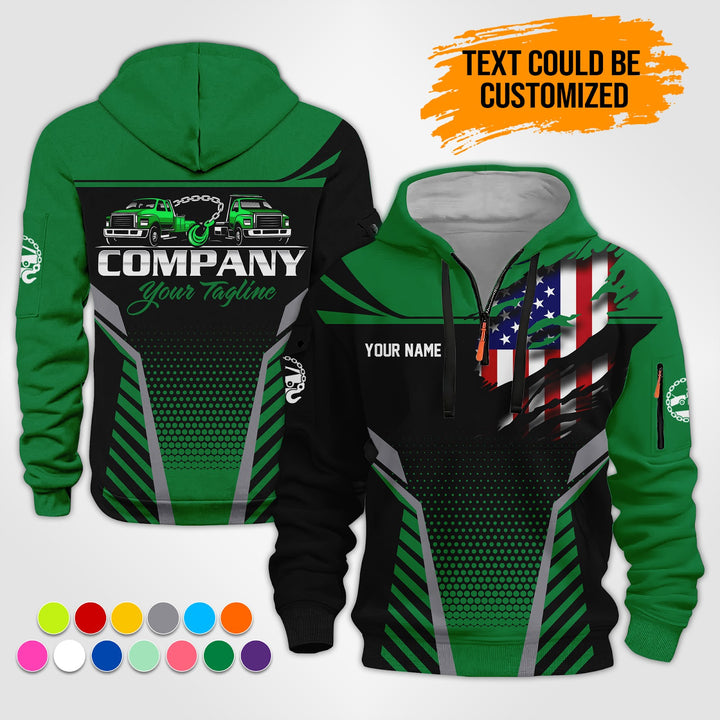 Personalized Name Tow Truck 3D Printed Quarter Zip Hoodie ST294
