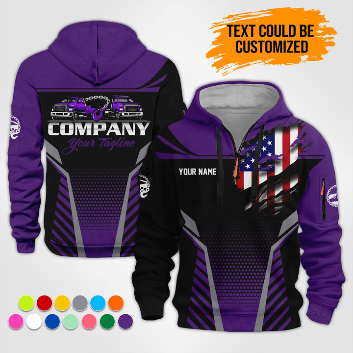 Personalized Name Tow Truck 3D Printed Quarter Zip Hoodie ST294