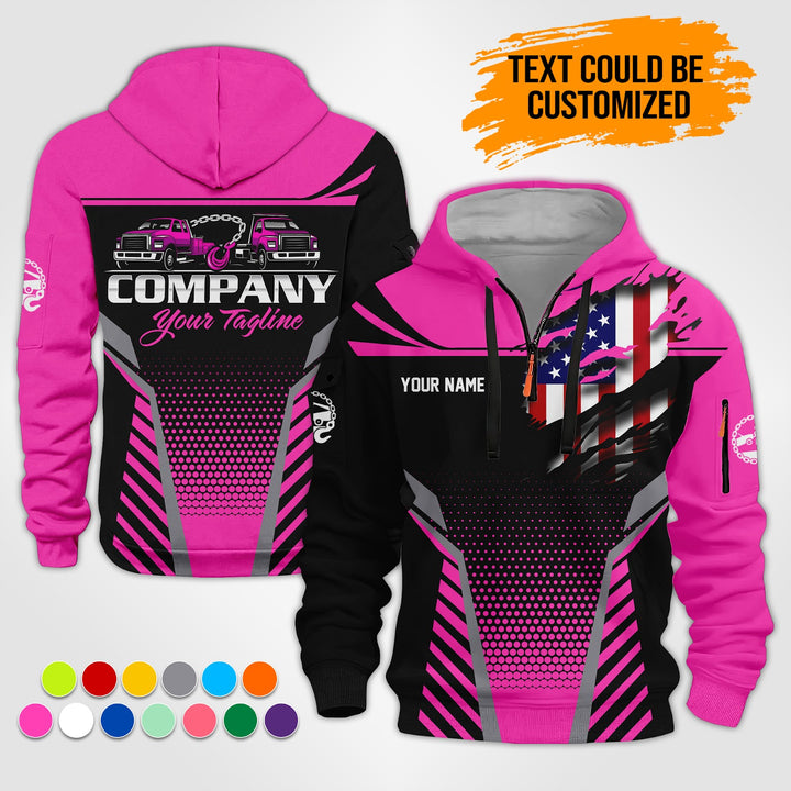Personalized Name Tow Truck 3D Printed Quarter Zip Hoodie ST294