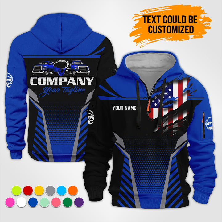 Personalized Name Tow Truck 3D Printed Quarter Zip Hoodie ST294