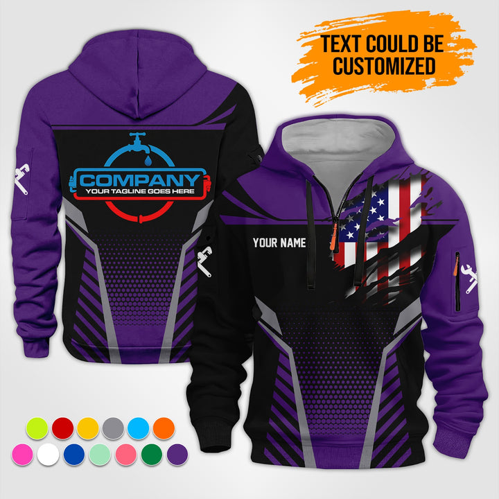 Personalized Name Plumbing 3D Printed Quarter Zip Hoodie ST295