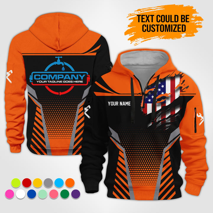 Personalized Name Plumbing 3D Printed Quarter Zip Hoodie ST295